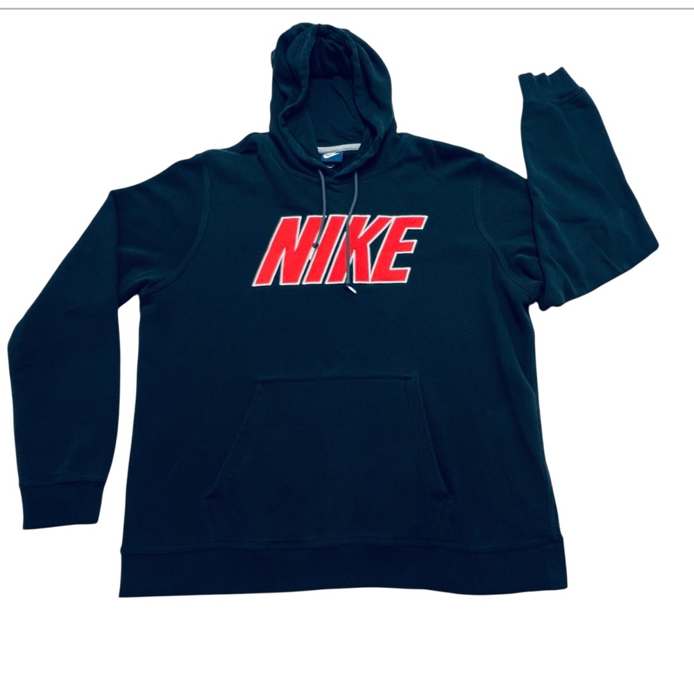 Nike Spellout Logo Hoodie Y2K Pullover Men XL Black Sweatshirt Athleisure Swoosh